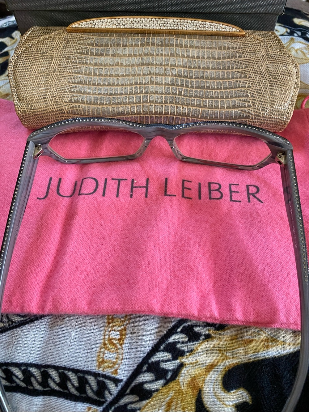 Judith Lieber Handmade in Japan Crystal Encrusted Carved Frames Rx Lenses